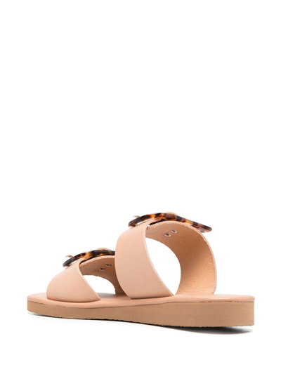 Shop Ancient Greek Sandals Buckle-embellished Flat Sandals In Neutrals