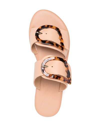 Shop Ancient Greek Sandals Buckle-embellished Flat Sandals In Neutrals