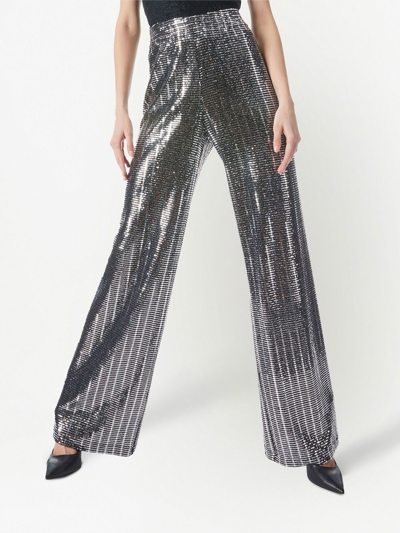 Shop Alice And Olivia Elba Mirror-embellished Trousers In Silber