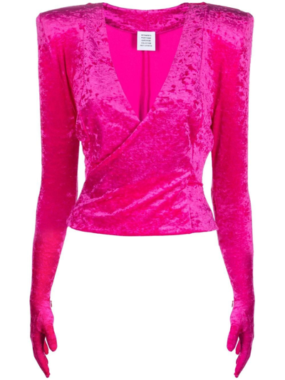 Shop Vetements Dinasty V-neck Long-sleeved Glove Top In Pink