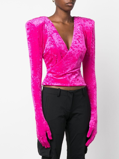 Shop Vetements Dinasty V-neck Long-sleeved Glove Top In Pink