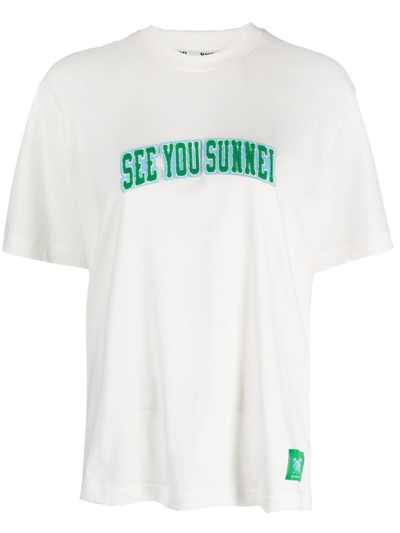 Shop Sunnei Logo-patch T-shirt In Weiss