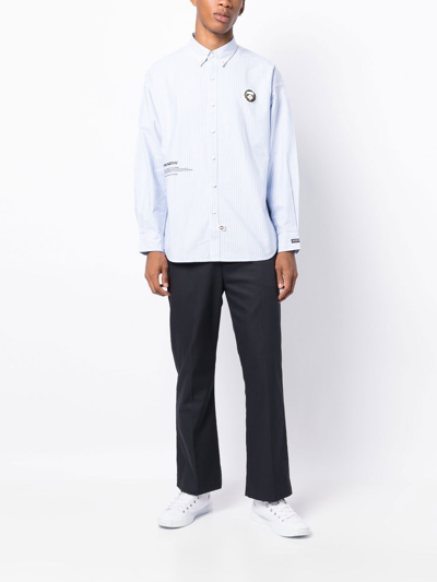 Shop Aape By A Bathing Ape Logo-patch Stripe-print Shirt In Blau