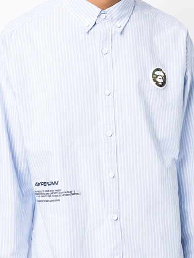 Shop Aape By A Bathing Ape Logo-patch Stripe-print Shirt In Blau