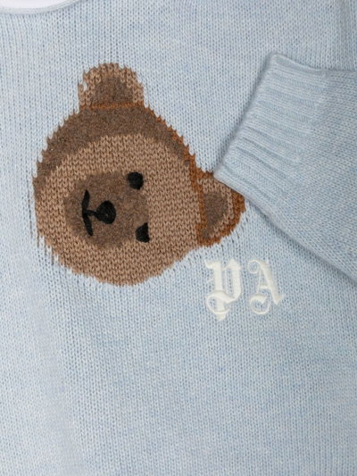 Shop Palm Angels Bear-embroidered Collared Jumper In Blue