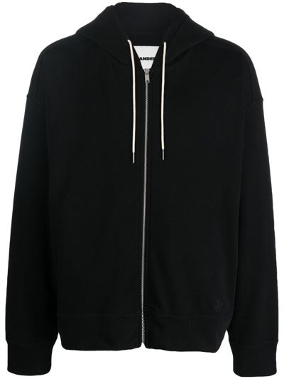 Shop Jil Sander Zip-up Long-sleeve Hoodie In Black