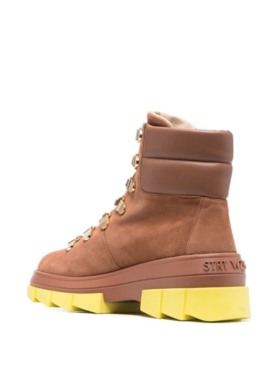 Shop Stuart Weitzman Noho Hiker Lace-up Boots In Braun