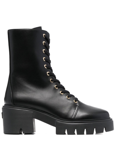 Shop Stuart Weitzman Soho Lace-up Fastening 70mm Boots In Black