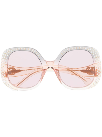 Shop Gucci Crystal-embellished Square-frame Sunglasses In Yellow
