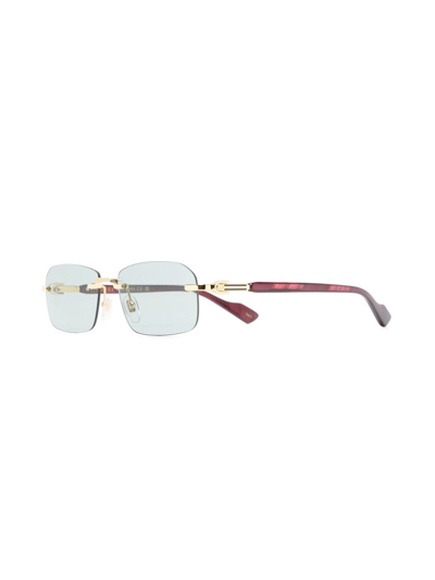 Shop Gucci Rimless Rectangle-frame Sunglasses In Gold