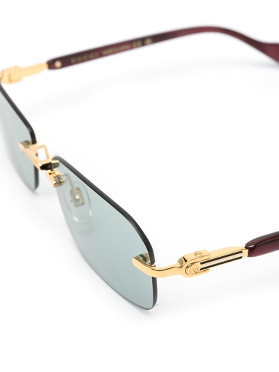 Shop Gucci Rimless Rectangle-frame Sunglasses In Gold
