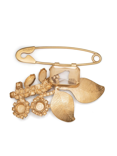 Shop Maison Margiela Flower Glass-crystal Brooch In Gold