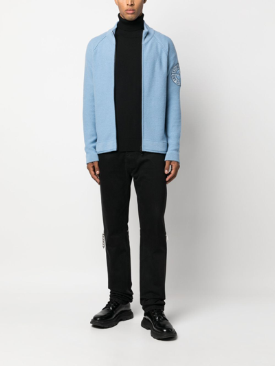 STONE ISLAND COMPASS-EMBROIDERY ZIP-UP CARDIGAN 
