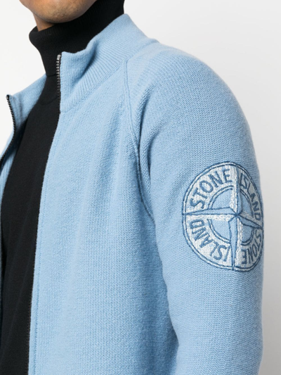 STONE ISLAND COMPASS-EMBROIDERY ZIP-UP CARDIGAN 