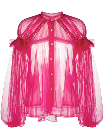 Shop Comme Des Garçons Semi-sheer Balloon Sleeve Blouse In Pink