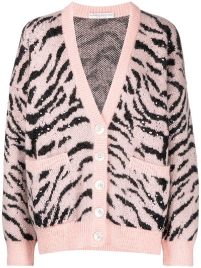 Shop Alessandra Rich Zebra-pattern V-neck Cardigan In Pink