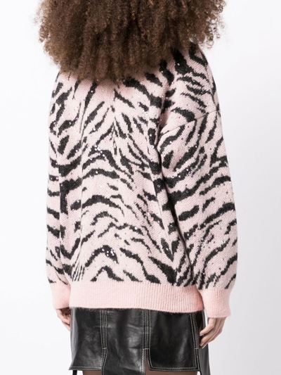 Shop Alessandra Rich Zebra-pattern V-neck Cardigan In Pink
