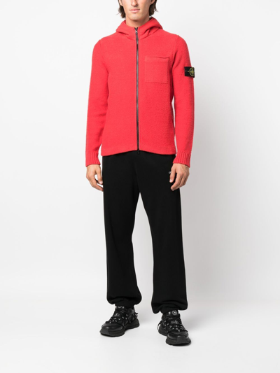 Stone Island Compass-patch Fleece Zip-up Hoodie In Rot