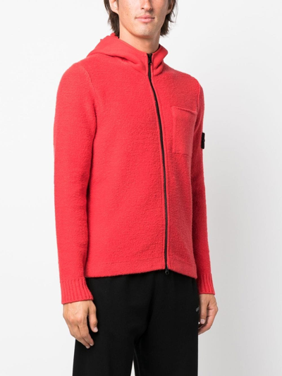 Stone Island Compass-patch Fleece Zip-up Hoodie In Rot