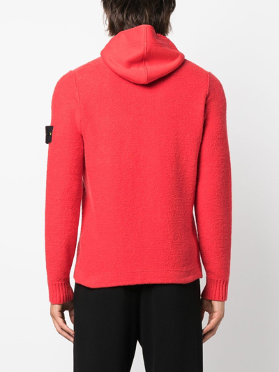 Stone Island Compass-patch Fleece Zip-up Hoodie In Rot