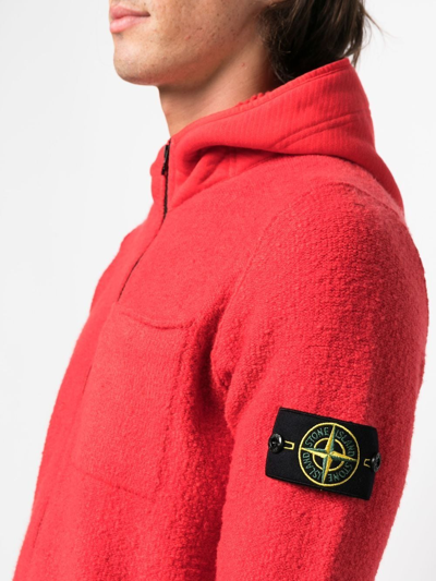 Stone Island Compass-patch Fleece Zip-up Hoodie In Rot