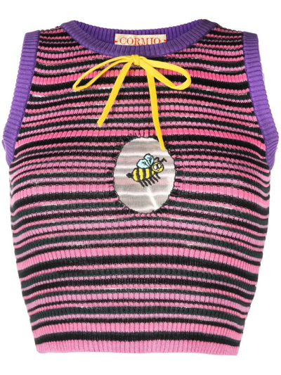Shop Cormio Gloria Striped Knitted Top In Rosa