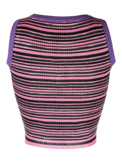 Cormio Multi Color Multicolor Cropped Striped Knit Top In Rosa