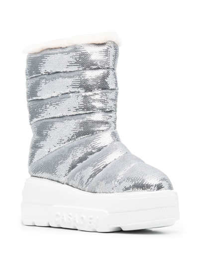 Shop Casadei 80mm Sequin-embellished Chunky Boots In Grau