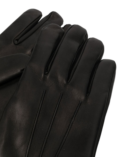 Shop Moschino Logo-letter Leather Gloves In Schwarz