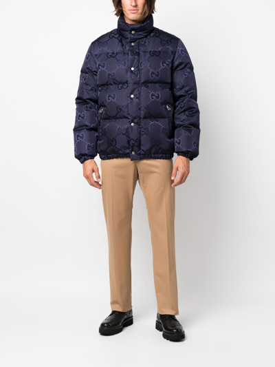 Shop Gucci Gg-logo Padded Jacket In Blau