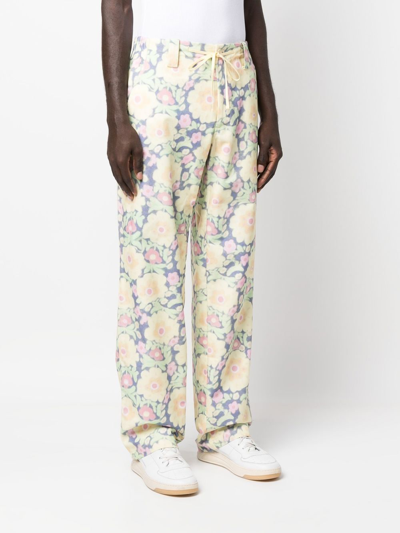 Shop Jacquemus Floral-print Straight-leg Trousers In Gelb