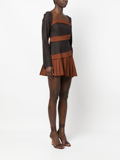 Shop Ahluwalia Pleated Mini Dress In Braun