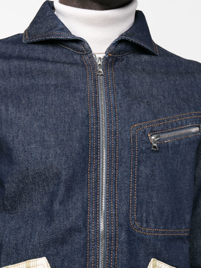 Shop Wales Bonner Contrast-panel Denim Jacket In Blau