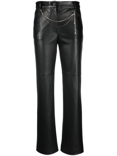 Shop Patrizia Pepe Chain-detail Faux Leather Trousers In Schwarz