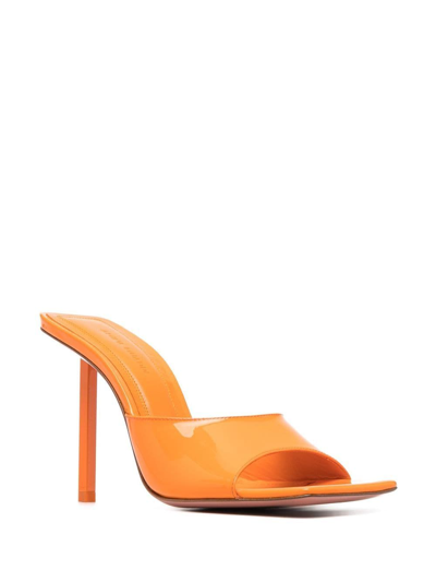 Shop Amina Muaddi Laura Calf Leather Mules In Orange