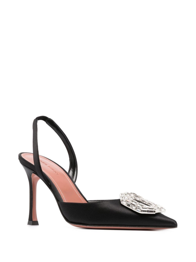 Amina Muaddi Satin Camelia Slingback Pumps 105 In Schwarz