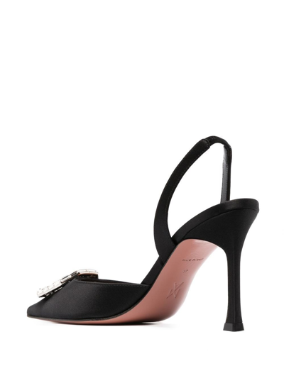Amina Muaddi Satin Camelia Slingback Pumps 105 In Schwarz