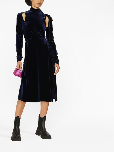 Shop Versace Jeans Couture Cut-out Velvet Wrap Dress In Blau