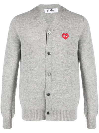 Shop Comme Des Garçons Play Logo-patch Fine-knit Cardigan In Grau