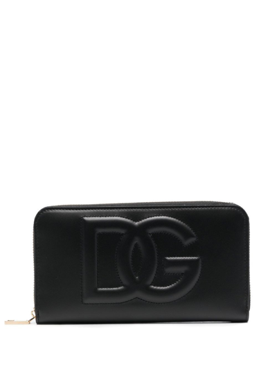 Dolce & Gabbana Zip Wallet With Dg Logo In Schwarz