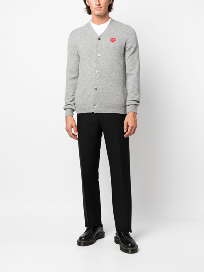 Shop Comme Des Garçons Play Logo-patch Fine-knit Cardigan In Grau