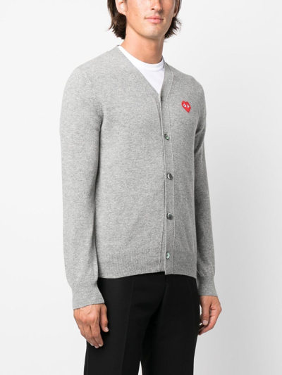 Shop Comme Des Garçons Play Logo-patch Fine-knit Cardigan In Grau