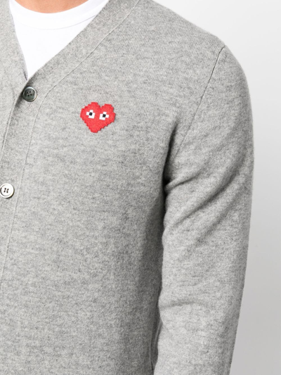 Shop Comme Des Garçons Play Logo-patch Fine-knit Cardigan In Grau