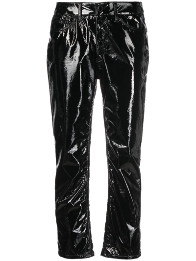 Dondup Cropped Faux-leather Trousers In 999 Black