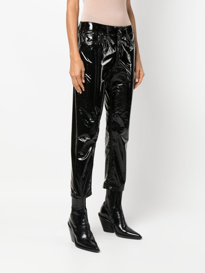 Dondup Cropped Faux-leather Trousers In 999 Black