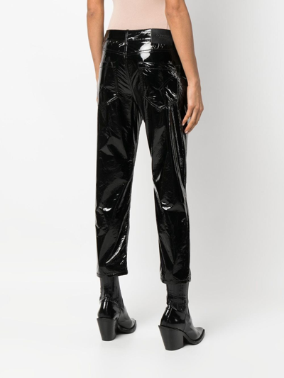 Dondup Cropped Faux-leather Trousers In 999 Black