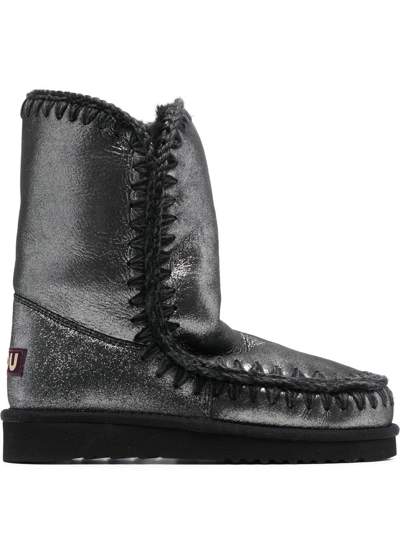Mou Metallic Whipstitch-trim Boots In Grau