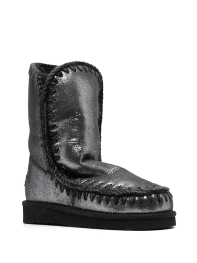 Mou Metallic Whipstitch-trim Boots In Grau