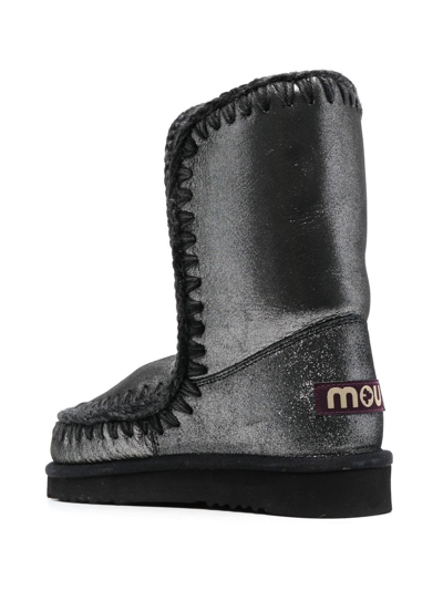 Mou Metallic Whipstitch-trim Boots In Grau