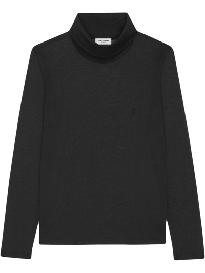 Shop Saint Laurent Roll Neck Silk Sweatshirt In Black